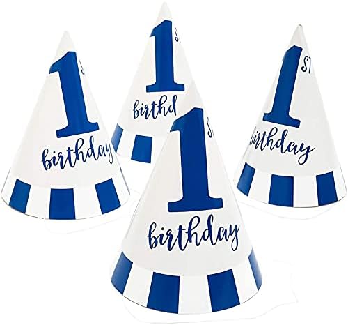 Birthday Decorations for 1st Birthday Party Cone Hats (5 x 7 in, 24 Pack) Blue