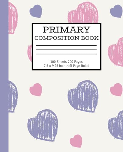 Pink and Purple Heart Primary Composition Notebook: Primary Journal for kids Grades K-2 with Dotted Midline and Picture Space: Cute Heart Print ... For Kindergarten, First, and Second Graders.