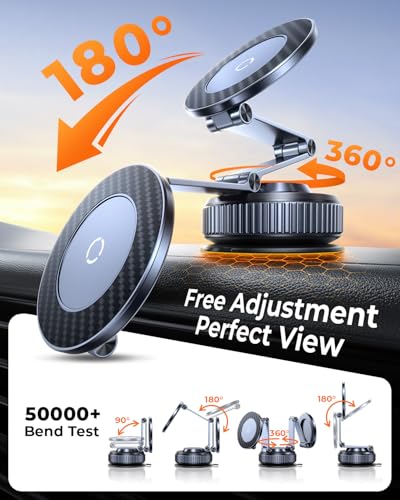 Image of 2026 Upgraded 360Rotation Nano Gel Suction Phone Holder, Foldable Metal Vacuum Magnetic Phone Holder [119+LBS Max Suction] Tesla model Y /3 MagSafe car Phone Mount for iPhone 17 16 Pro Max S26 Ultra