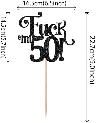 ZHUOWEISM 1 PCS Happy 50th Birthday Cake Topper Glitter I'm 50 Cheers to 50 Cake Pick hello 50 Funny 50 Cake Decorations for 50th Birthday Anniversary Party Cake Decorations Supplies Black