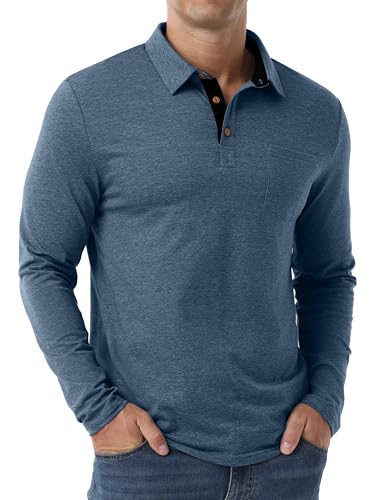 Sailwind Mens Long Sleeve Polo Shirts Button Casual Tee Cotton Collared Golf T Shirts with Pocket2