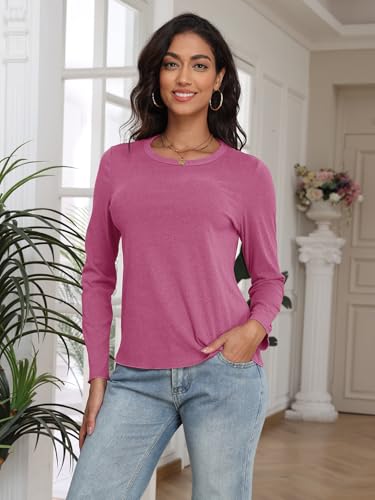 COCOMARTS Womens Long Sleeve Crewneck Knit Basic Tops Loose Casual Shirt 2025 Fall Winter Outdoor Thermal Undershirts Red Medium — view 2
