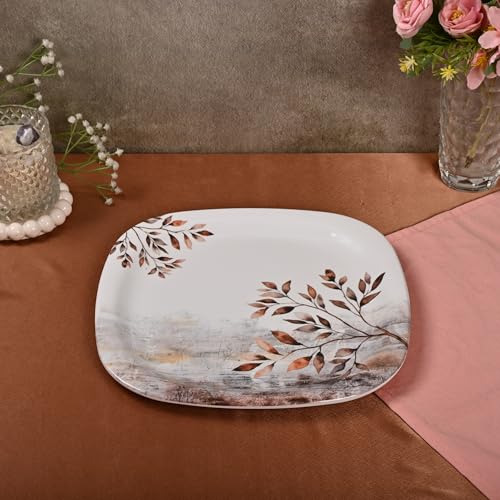 Image of Golden Fish 10 Pcs Dining Set with Serving Bowl & Spoon | 4 Full Plates, 4 Veg Bowls, 1 Donga & 1 Serving Spoon | Clean Table Setup Dinnerware for Home Use, Daily Meals & Gifting