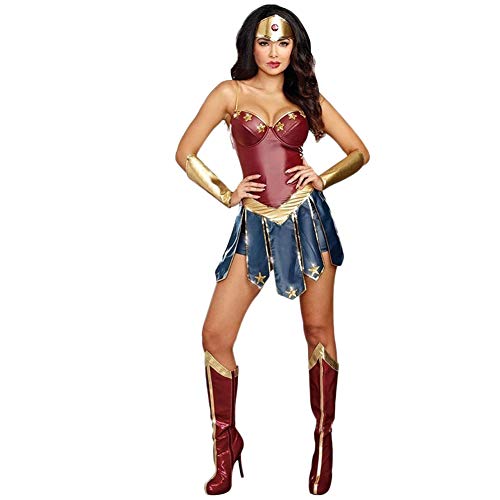 Fanstyle Disfraz de Halloween Leatherette Wonder Woman Cosplay Vestido para Adultos