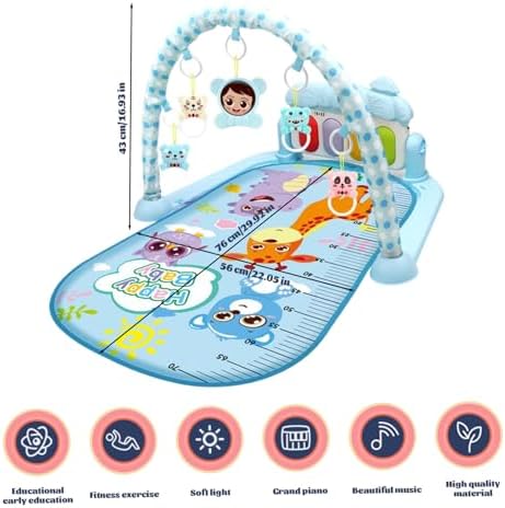 Baby Activity Center with Music Light, Safe Baby Gym Play Mat with Rattle Pendant Adjustable Board for Newborns Toddlers, Blue — view 6