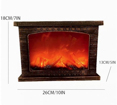 Image of Small Cozy Fireplace Lantern Traditional Realistic Log Wood Burning Flame Effect Ligh LED Charcoal Style Table LampFor Indoor & Outdoor Use