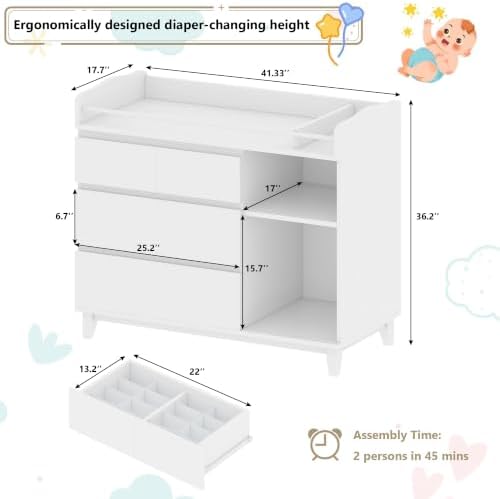 HPWLYO Wooden Nursery Changing Table,Diaper Baby Changing Table - 1