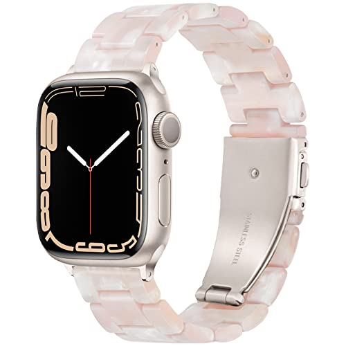 Pleixiu Compatible With iWatch Band 38mm 40mm 41mm 42mm 44mm 45mm 49mm Lightweight Resin With Stainless Steel Buckle For Apple Watch Ultra Series 8 Series 7 Series SE 6 5 4 3 2 1 Women-Flower Pink for Starlight