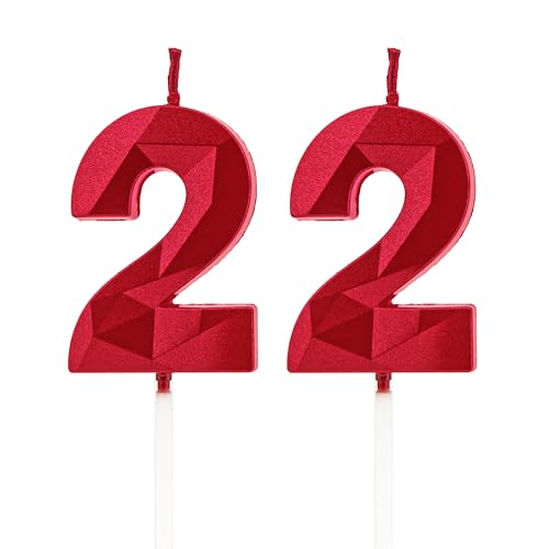 Velas 22 cumpleaños, velas con número rojo, decoraciones para tartas de cumpleaños, bodas, aniversarios de empresa