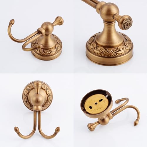 Image of Wall Mounted Bathroom Robe Hook, Towel Hanger Antique Brass Pattern Carving,Brushed Bronze