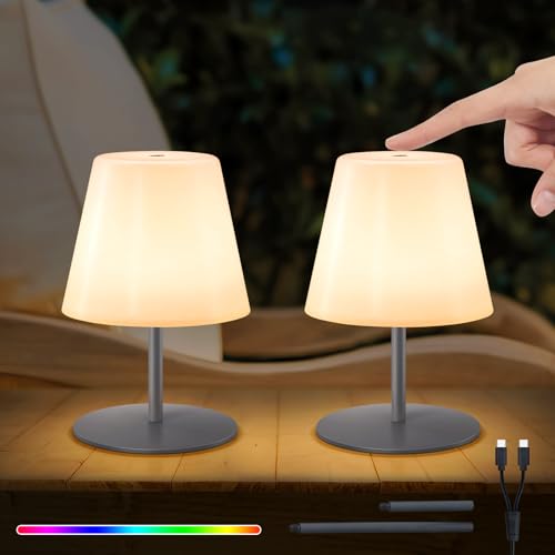NiceBuy Lampe De Table Sans Fil Rechargeable Lot de 2,Petite Lampe De Table Exterieur LED Dimmable...
