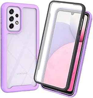 Dfjhure Samsung Galaxy A53 5G Case Built-in Screen Protector Full Body Shockproof Protection Cover tylish Bumper Transparent Back Phone Case Cover for Samsung Galaxy A53 5G- Purple