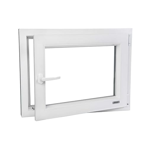 Fenster Aluplast - Kunststofffenster Weiss BxH 80x40 cm - Garagenfenster/Gartenhausfenster/Kellerfenster 2-fach Verglast - Din Rechts - Funktion Dreh Kipp