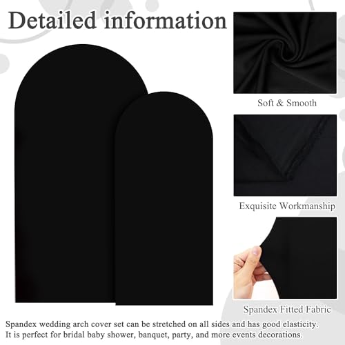 Image of FOTSHARER 6FT 7.2FT Spandex Arch Cover Black Arch Stand Cover Set of 2 Wedding Arch Backdrop Cover for Chiara Wall Party Arch Fabric Cover Balloon Arch Covers Stretchy Backdrop for Halloween Decor