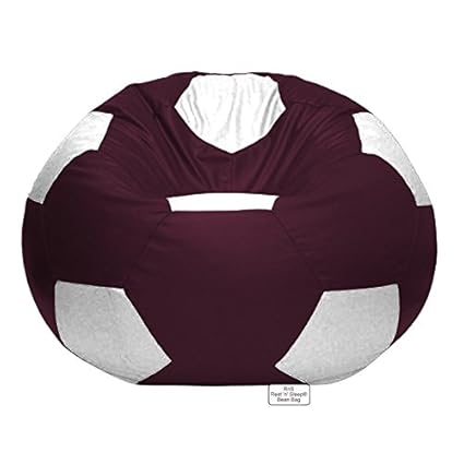 RnS Rest 'n' Sleep Bean Bag Football Chair Filled with Beans, with 1 Year Warranty (White/Cherry, XXXL)
