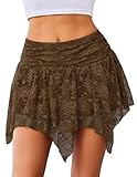 Avidlove Brown Mini Skirts for Women Flowy Lace Skirt Renaissance Asymmetrical Short Skirt(Brown, L)