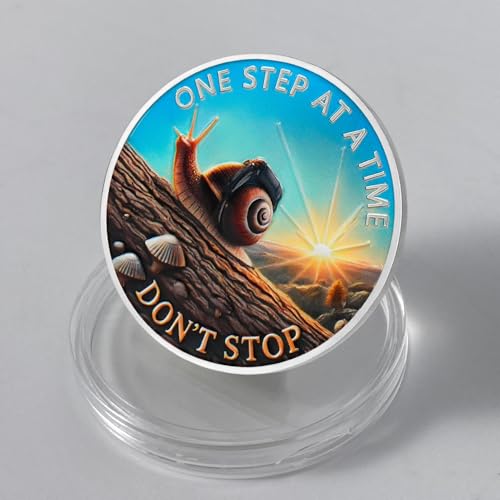 One Step at a Time Sobriety Coin – Snail Recovery Medallion with Motivational Quote – AA NA Sober Chip Token – Inspirational Sobriety Gift for Men & Women in Recovery Journey