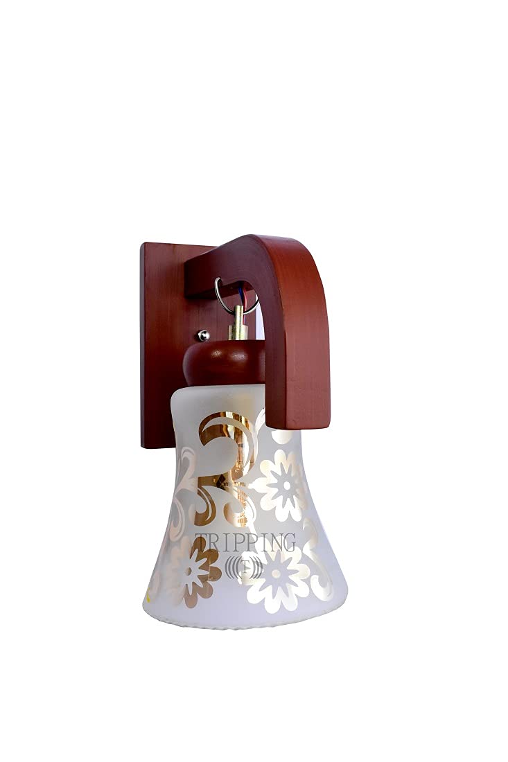 TRIPPINGTRIPPING Wall lamp/Light Wooden Black ambodari White Frosted Ceramic Coating Decorative for Bedroom Living Room and All Home Decor Antique Lamp Shades Traditional Heritage Bulb Free (American)