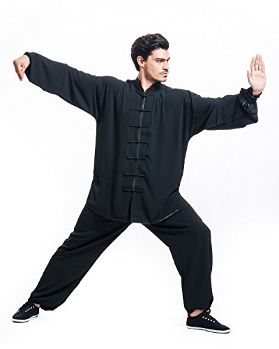 Icnbuys Men's Kung Fu Tai Chi Uniform Cotton Silk L Black #TOP4