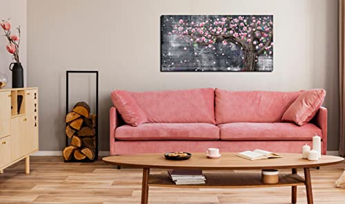 Huboskn Pink Wall-Art For Bedroom - Magnolia Tree Of Life Wall Art - Floral Wall Decor Living Room Picture Large Poster Size 40"X 20" #TOP4