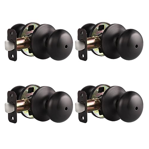 Probrico Privacy Door Knobs Bathroom/Bedroom Door Knobs, Oil Rubbed Bronze Interior Door Knob Without Key, Round Keyless Locking Door Knobs 4 Pack