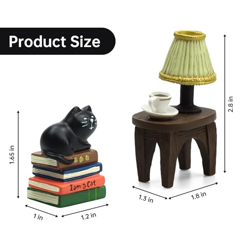 image for RAQWI Cute Mini Cat on Books Figurine Resin Cat for Office, Home Decor
