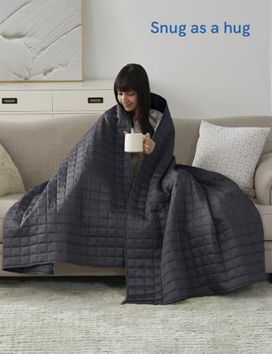 Image of YnM King Size Cooling Weighted Blanket for Adults (88x104 Inches, 25 Pounds, Dark Grey), Perfect for Hot Sleepers with Cooling Rayon /Glass Beads, Heavy Bed Blanket for Couple on Queen or King Bed