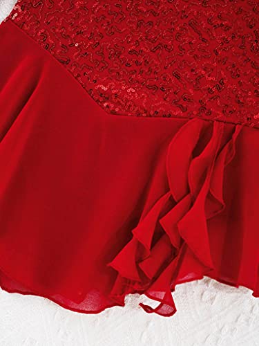 Oyolan Kids Girls Skater Figure Ice Skating Lreotard Dress Mesh Splice Athletic Gymnastic Ballet Dancewear Red B 14 Years #TOP6