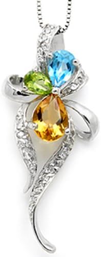 Lily Lee Genuine Peridot Citrine Blue Topaz Silver White Gold Plating Necklace