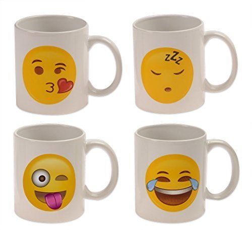 Emoji Universe: WAKE UP! Emoji Coffee Cups, (Set of 4); Choice of Style of Coffee Mugs
