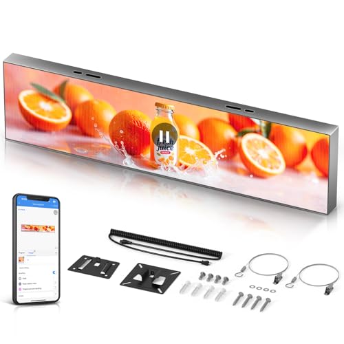 Image of P1.86 Ultra-Thin Programmable LED Sign, 25.2 inch x 6.3 inch Full Color Digital Display with APP & PC Control, DIY Text Image Video Editing High-Resolution GOB LED Advertising Screen for Business