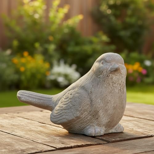 Sitting Bird Cement Figurine – 7.5" Gray Concrete-Style Decorative Sculpture for Shelf, Table, Home Décor & Nature-Inspired Accents