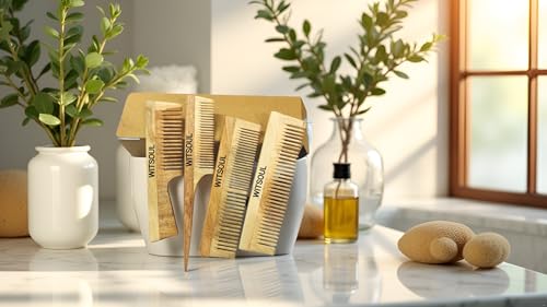 Image of WITSOUL Neem Wood Comb ORGANIC /Ayurvedic /Anti-Dandruff Comb For Men And Women /Brown color / (SET OF 4) (2patticomb)