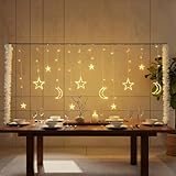 VIHOSE Ramadan Decoration for Home 2026 Eid Mubarak Star Moon Curtain String Lights, Over The Table Rod Stand, Tinsel Garland Table Decor Light Set for Ramadan Mubarak, Kareem, Muslim, Eid Al-fitr