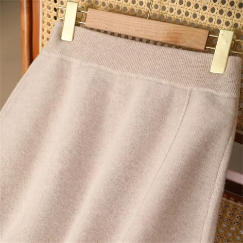 Women Solid Wool Soft Knit Skirt Elastic High Waist Split Hem Wool Office Lady Skirt4