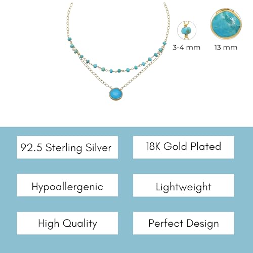 Abshel Genuine Turquoise Necklace For Women - Authentic 925 Sterling Silver Necklace 18K Gold Jewelry thumb #4