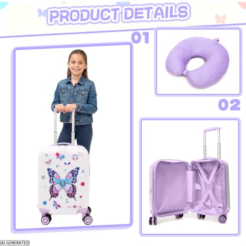 Esteemly Kids Luggage Sets Suitcase Set with Travel Pillow for Girls Butterfly Gem Stickers Small Suitcase with Wheels Hardshell Carry on Luggage for Airplane Travel Essential DIY Styles Purple by Esteemly - Used condition - Image 5