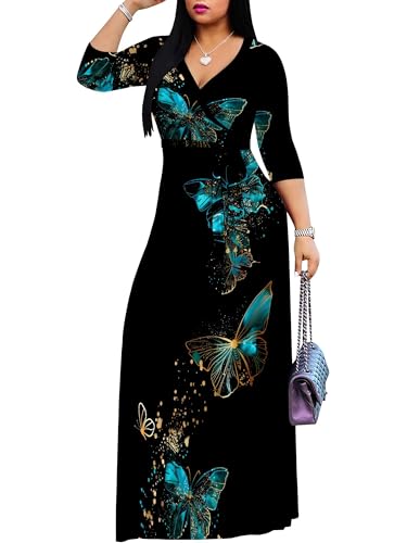 Image of SUZONANA Plus Size Dresses for Women Print Maxi Dresses Flowy 3 /4 Sleeve with Belt