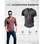 Hemd Herren Vintage Henley Shirt Kurzarm/Langarm T Shirt V Ausschnitt Slim Fit T-Shirt – Bild 3