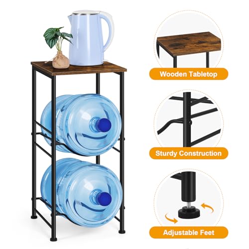 Water Bottle Holder Organizer 5 Gallon Water Jug Holder with Top Shelves 2 Tier Water Cooler Jug Storage Rack Heavy Duty Water Dispenser Stand for 5 Gallon Bottle Kitchen Office Living Room Brown