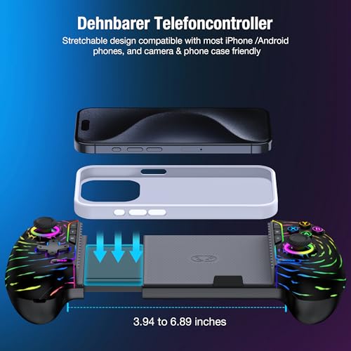 HELLCOOL Controlador móvil de juegos para iPhone y Android, controlador de teléfono para Xbox/Steam/GeForce Now/MFi Apple Arcade/Roblox, controlador de juego de teléfono inalámbrico con joystick de - imagen 9