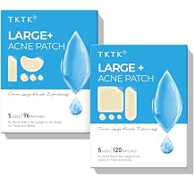 TKTK XL Hydrocolloid Pimple Patches for Body 96 Count + Large Acne Patches for Face 120 Count, 7 Sizes Pimple Patch Bulk Face & Body, Odorless Acne Stickers
