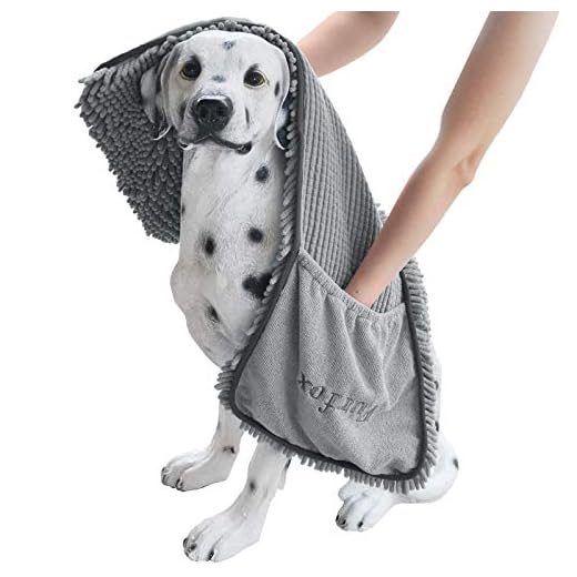 Furfox Absorbent Dog Towel, Microfiber Quick Drying Towel Machine Washable with Hand Pockets Pet Towel for Medium Large Dog 35 x 15''