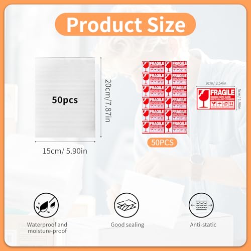 50 Stück Schaumstoffbeutel, gepolsterte Schaumstofftasche, Verpackungsmaterial Luftpolsterfolie Umzug – 50 Stück Premium EPE Perlmutt-Etiketten, Schaumstoffbeutel, schützendes Verpackungsmaterial