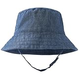 pureborn Baby Boys Sun Hat Bucket Hats Outdoor Beach Sun Protection Cap with Chin Strap Chambray Deep Blue 0-3 Months
