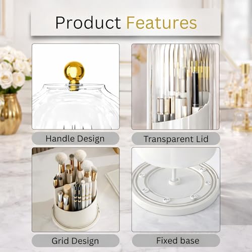 Image of KiZY Luxury 360 Rotating Makeup Brush Holder Organizer | Countertop Organizer Skincare Storage for Vanity, Desktop, Bathroom, Cosmetics | Lipstic, Eyeliners, Perfume Storage. (TRANSPARENT DOM)