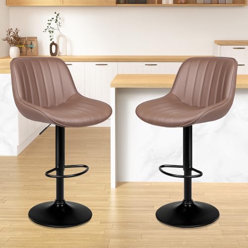 ALFORDSON Set of 2 Wendy Bar Stool Gas Lift, Brown Swivel Leather Counter Dining Chairs, Adjustable Kitchen Barstools in 70-90cm Seat Height, Home Bar Dining Room Furniture