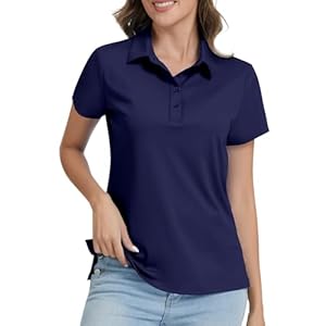 JoyGirl Polo Shirts for Women Short Sleeve T Shirts Quick Dry Lightweight Breathable Gym Tops Collared Golf Shirt with 4-Buttons