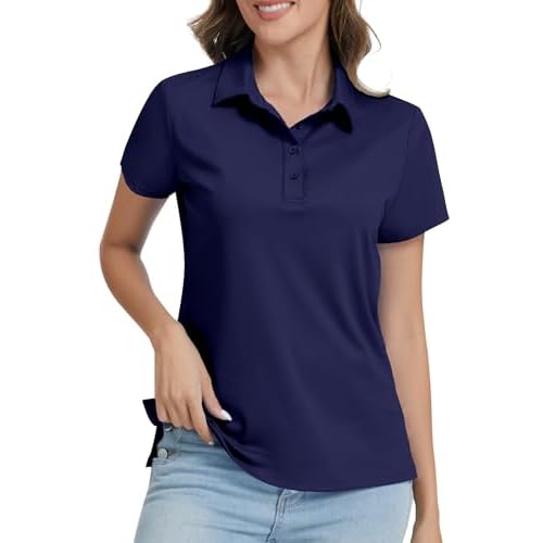 JoyGirl Polo Shirts for Women Short Sleeve T Shirts Quick Dry Lightweight Breathable Gym Tops Collared Golf Shirt with 4-Buttons