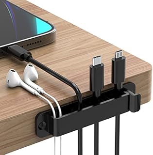 JIRVY Cable Clips 5 Pack Adhesive Desk Wire Tidy Phone Charging Organiser Light Cord Management Durable Strong Table Accessories Holder for Office, Home and Car (Black)